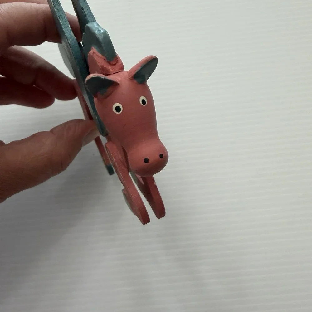 Vintage Pink Pegasus Christmas Ornament Unicorn Pink Blue Folk Art